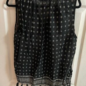 Black Patterned Women's Top With String Design